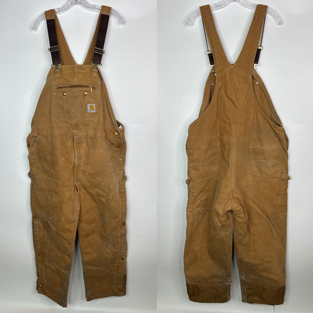 Carhartt R41 BRN Insulated Double Knee Canvas Bib Overalls 46x30